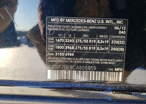 2012 Mercedes-Benz Gl 450 4Matic z USA, uszkodzony, nr VIN 4JGBF7BE5CA800859